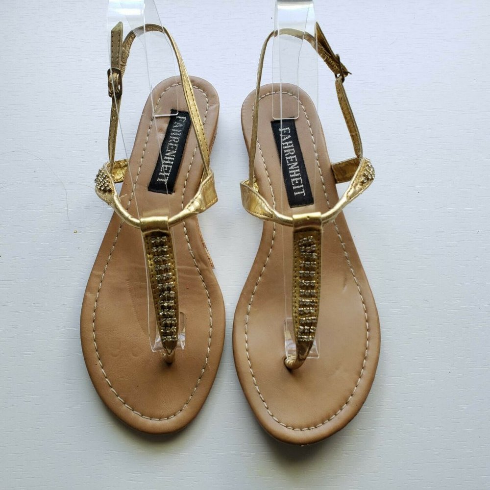 Fahrenheit Metalic Gold Sandals w/ Rhinestones